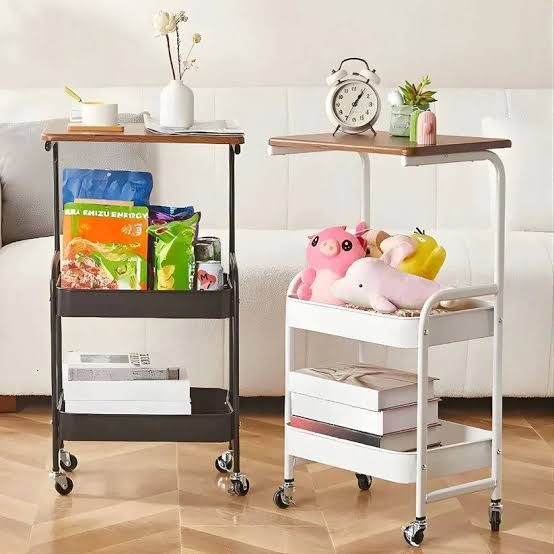 42 × 30 × 76cm Wooden Top Double Mesh Trays Trolley Rack