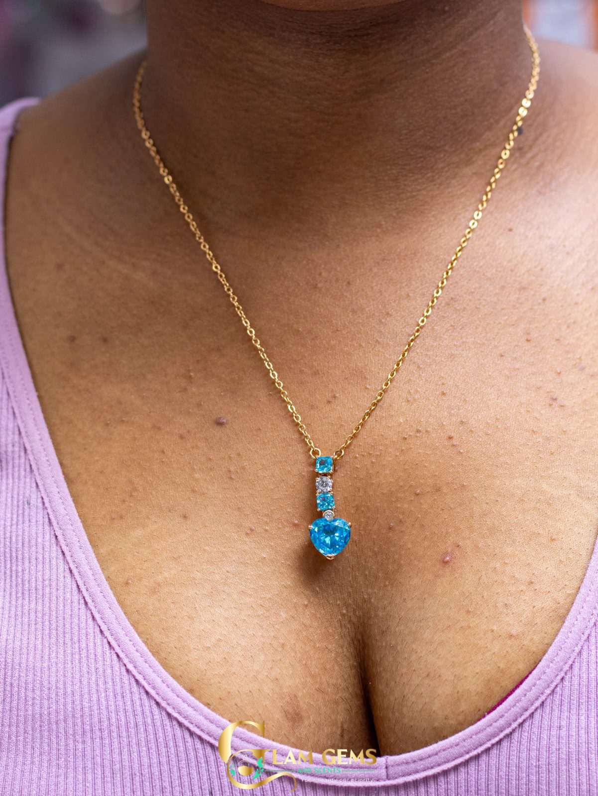 Blue crystal Gold Necklace